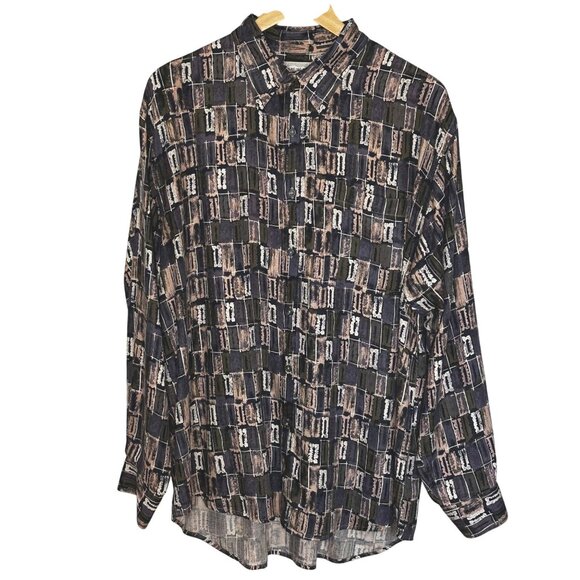 Vintage Murano Rayon Shirt XL 90s Geometric Abstract Long Sleeve Button Front - Picture 1 of 8